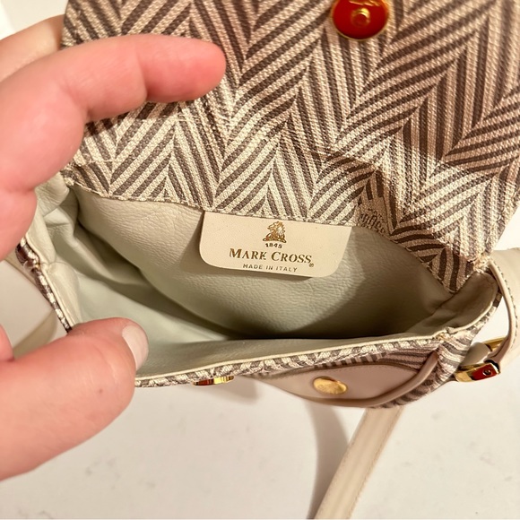 Vintage Mark Cross Pebbled Leather Crossbody Purse, Chevron - Picture 2 of 12